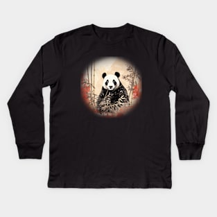 Panda bear with bamboo Kids Long Sleeve T-Shirt